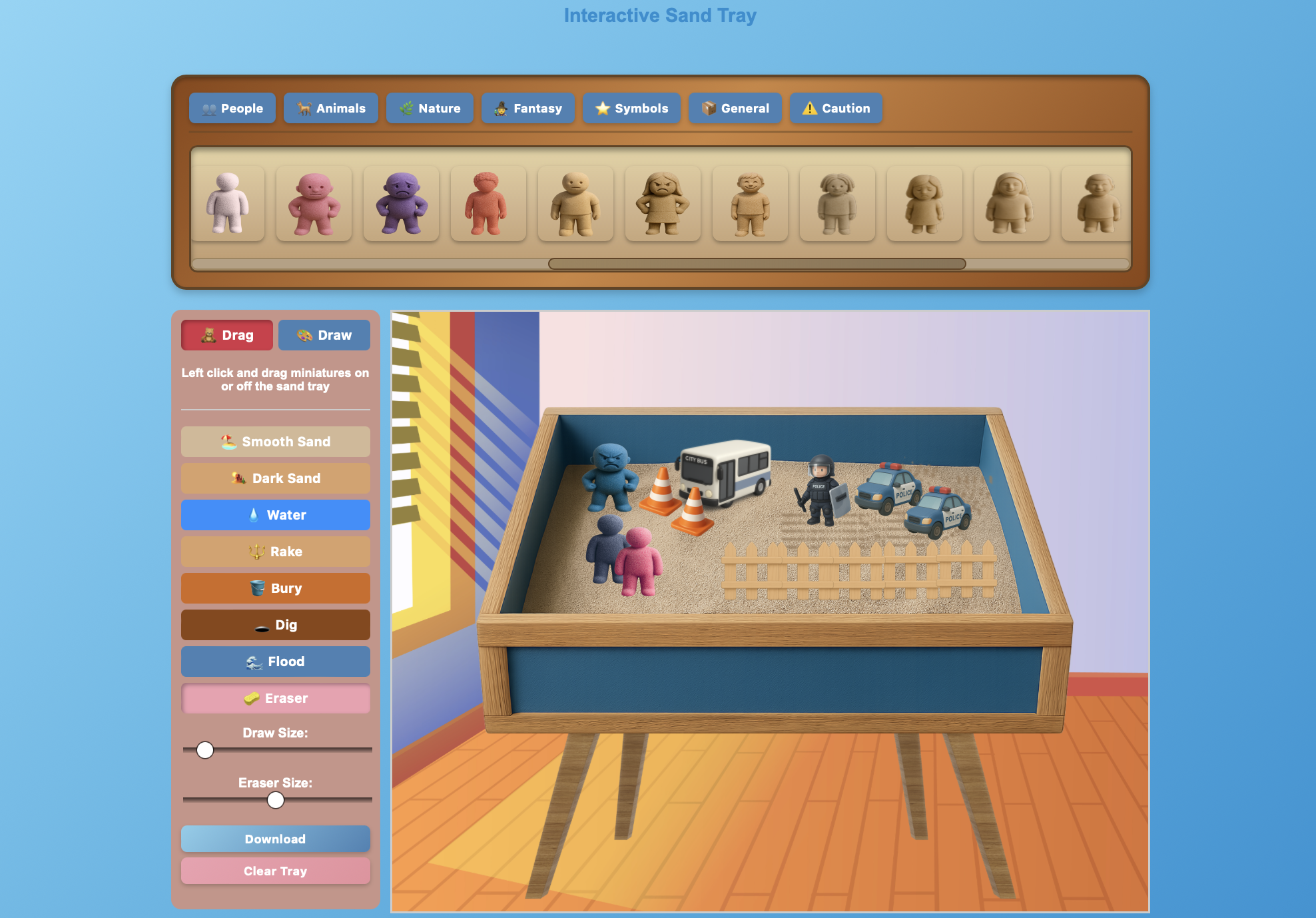 Capture the feel of real in-person sand tray with this traditional style online sand tray great for kids and teens in virtual or in-person sessions
